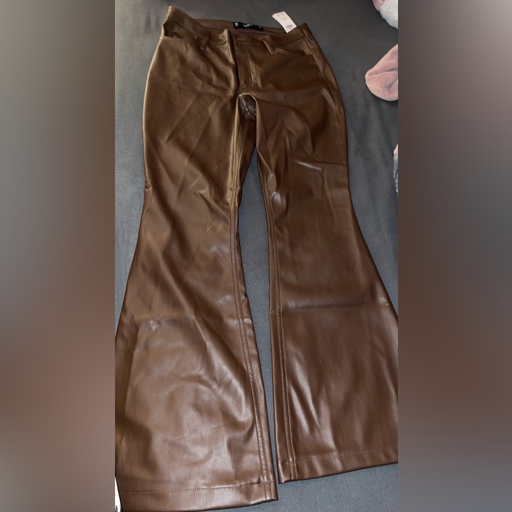Brown high rise flare faux leather hollister pants